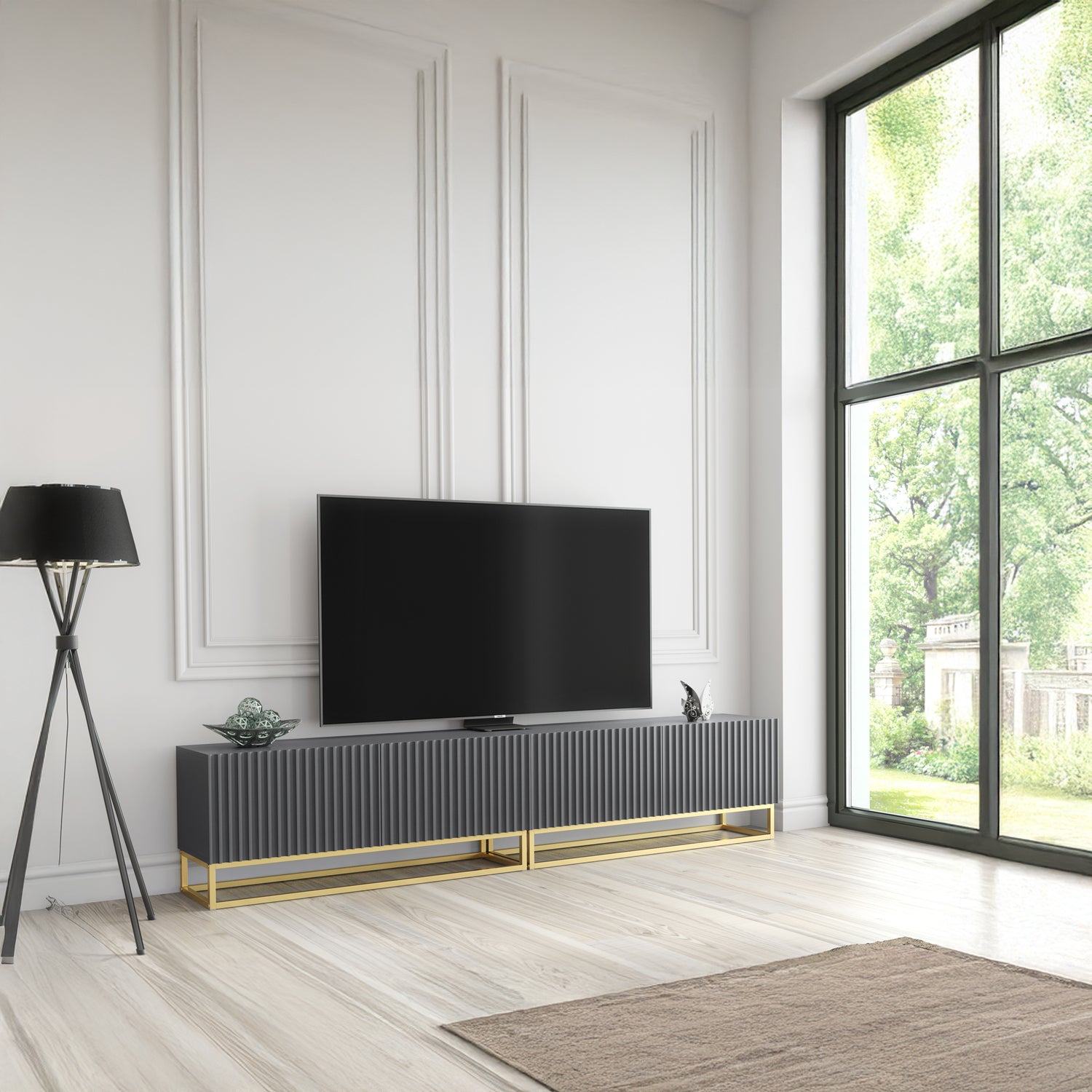 TV Stand – 200cm – Fluted Fronts – Gold Base – Modular Design – VESTA Collection