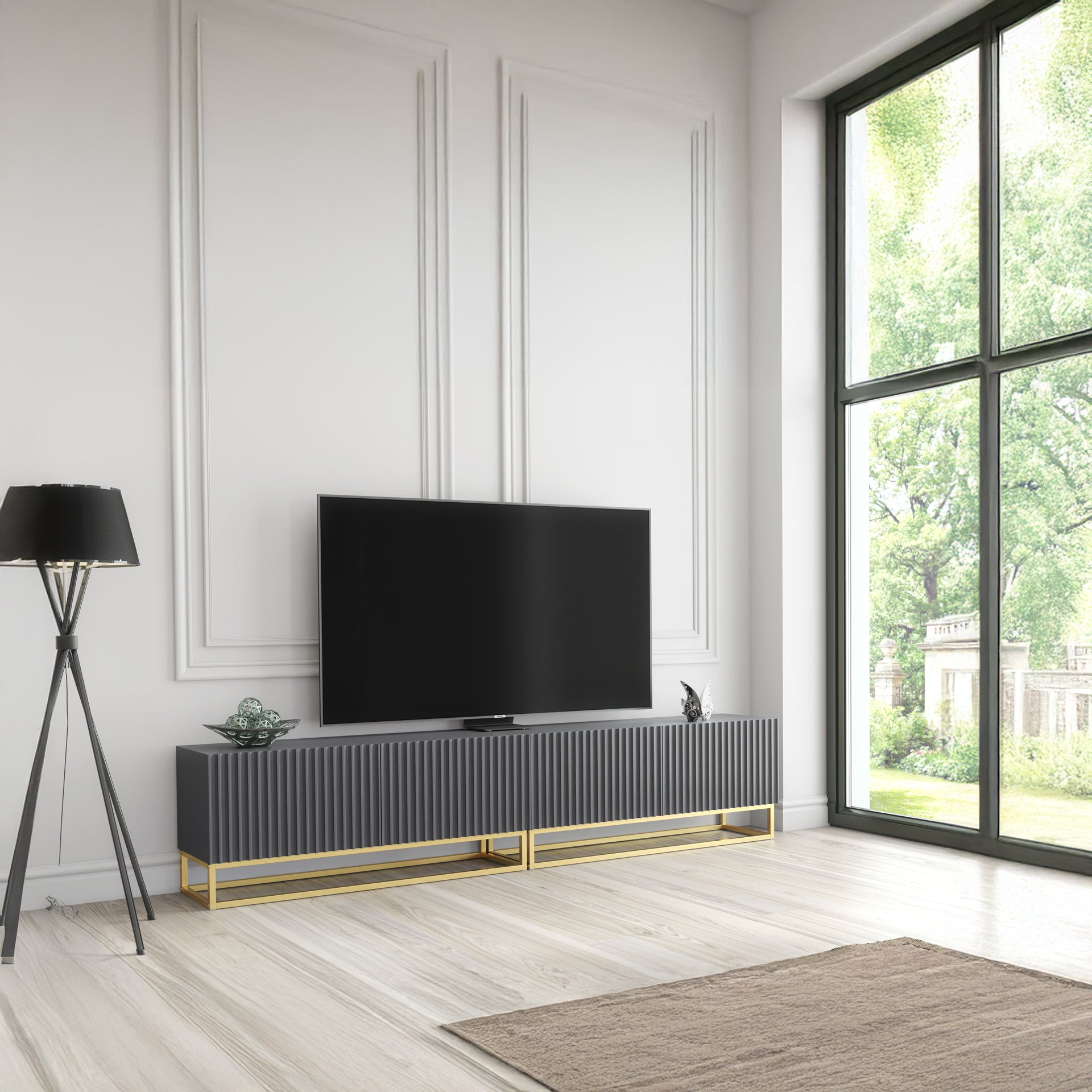 TV Stand – 200cm – Fluted Fronts – Gold Base – Modular Design – VESTA Collection