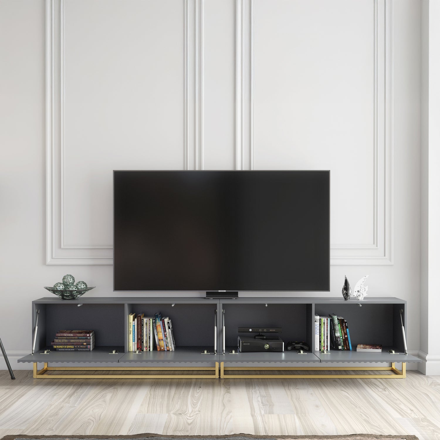 TV Stand – 200cm – Fluted Fronts – Gold Base – Modular Design – VESTA Collection