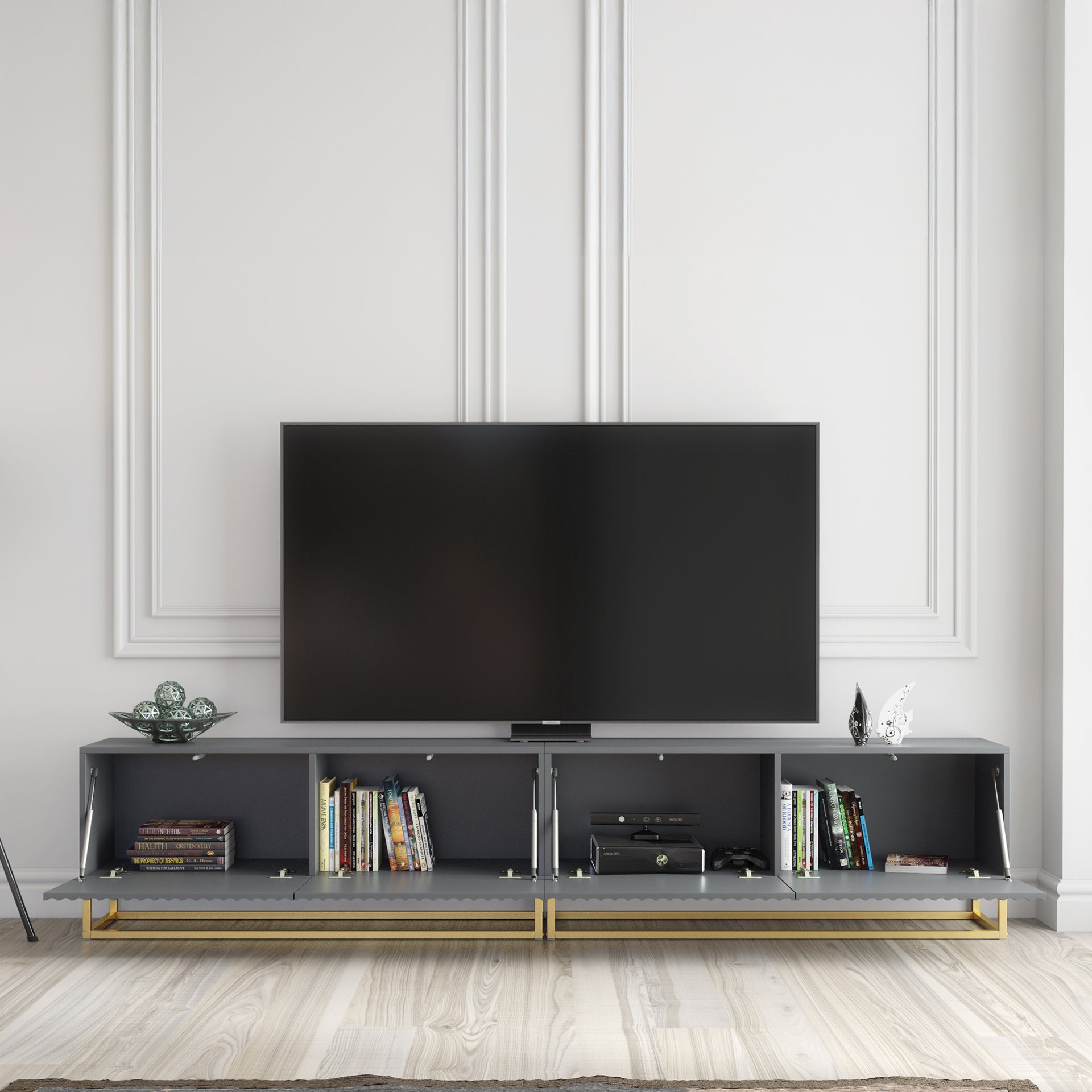 TV Stand – 200cm – Fluted Fronts – Gold Base – Modular Design – VESTA Collection