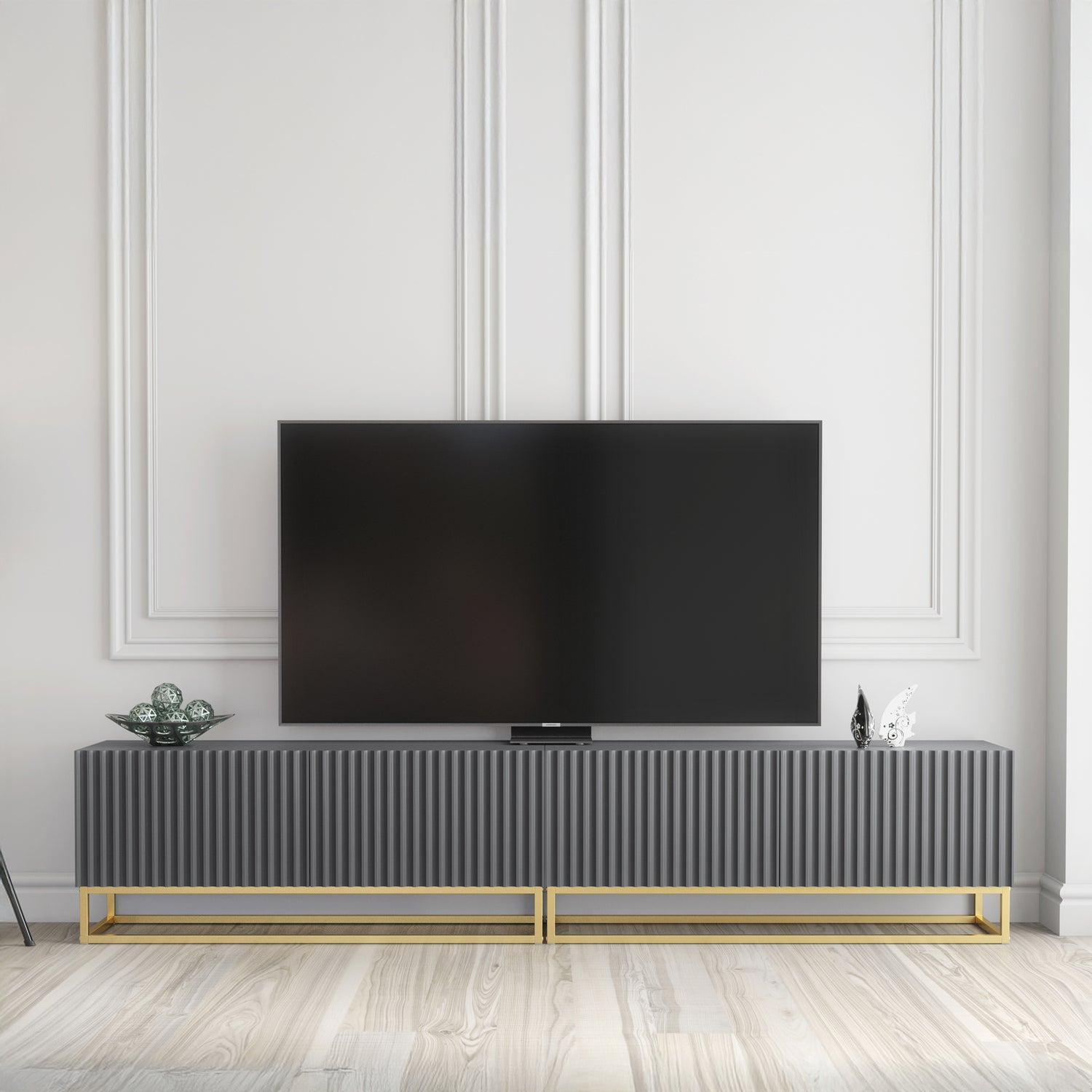 TV Stand – 200cm – Fluted Fronts – Gold Base – Modular Design – VESTA Collection
