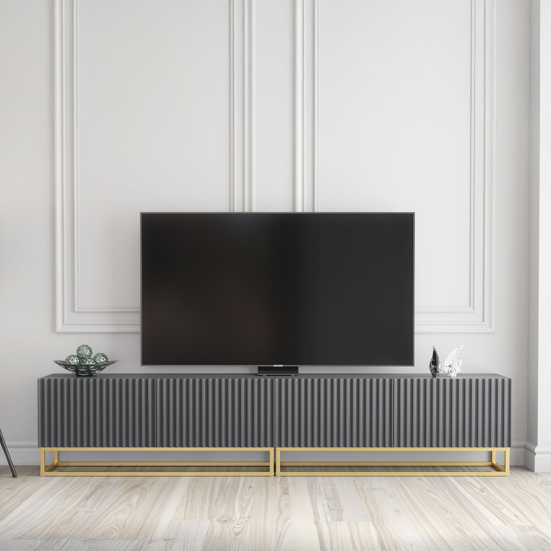 TV Stand – 200cm – Fluted Fronts – Gold Base – Modular Design – VESTA Collection