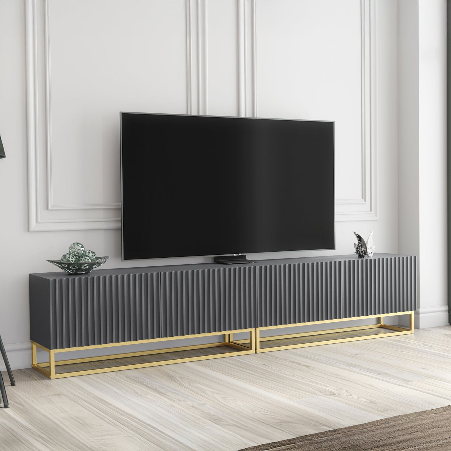TV Stand – 200cm – Fluted Fronts – Gold Base – Modular Design – VESTA Collection