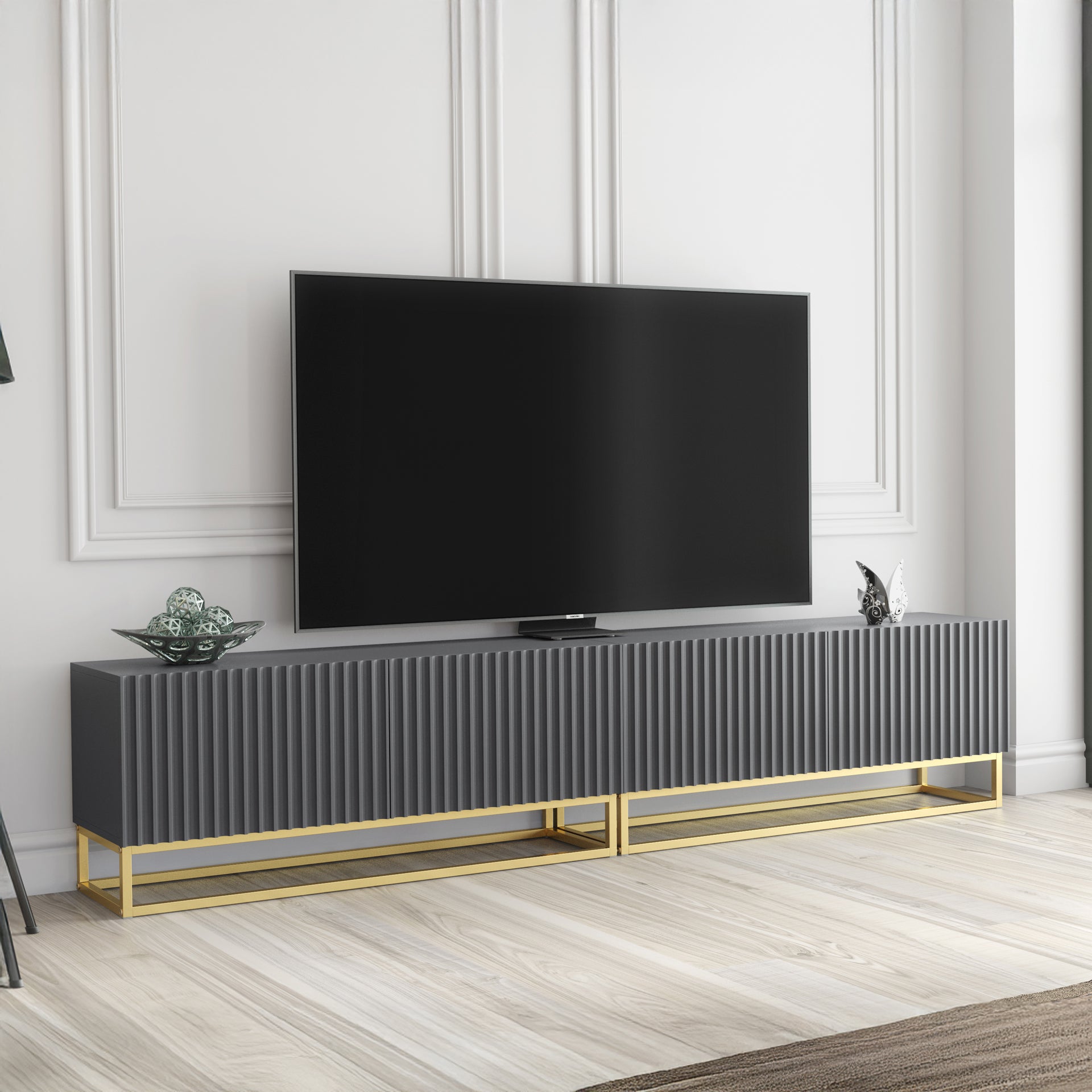 TV Stand – 200cm – Fluted Fronts – Gold Base – Modular Design – VESTA Collection