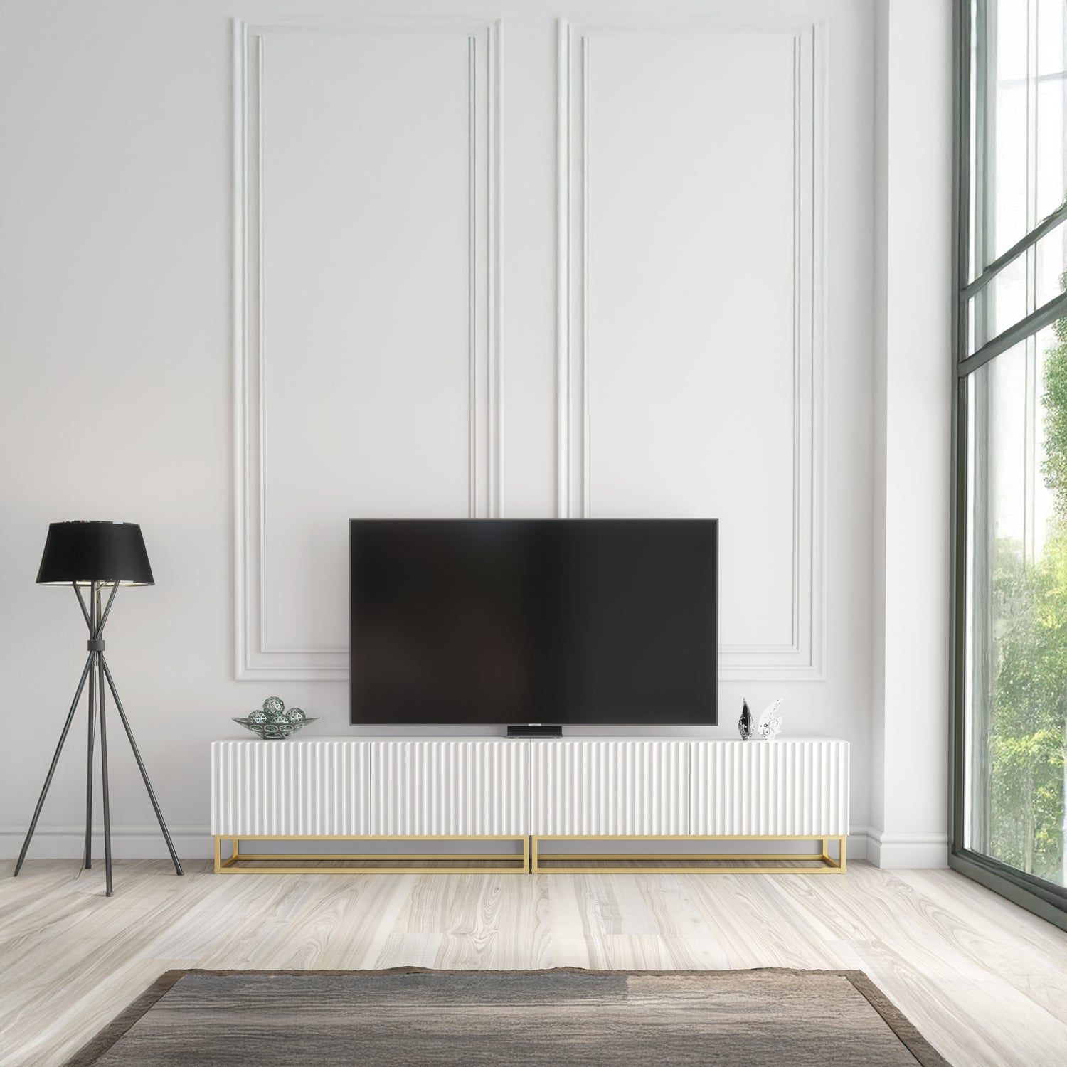 TV Stand – 200cm – Fluted Fronts – Gold Base – Modular Design – VESTA Collection