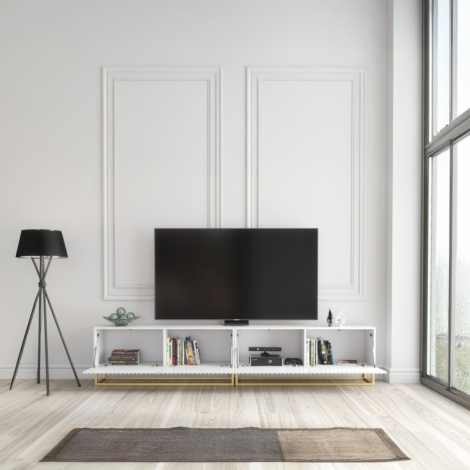 TV Stand – 200cm – Fluted Fronts – Gold Base – Modular Design – VESTA Collection