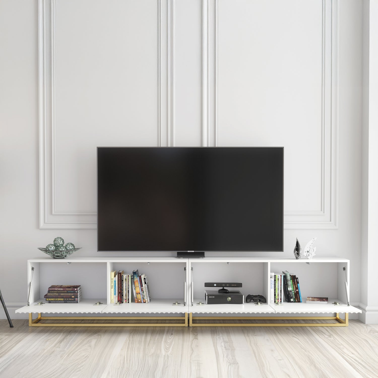 TV Stand – 200cm – Fluted Fronts – Gold Base – Modular Design – VESTA Collection