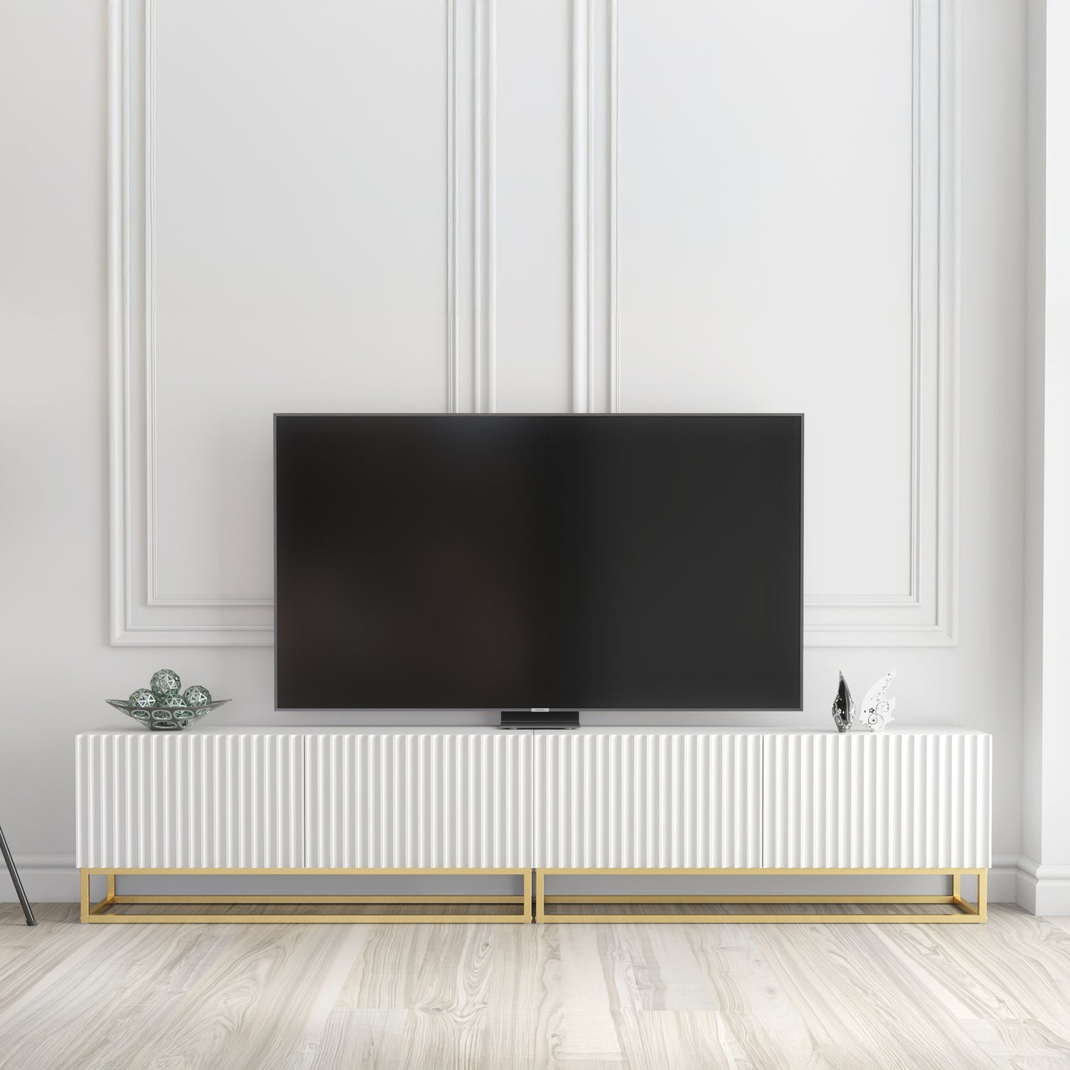 TV Stand – 200cm – Fluted Fronts – Gold Base – Modular Design – VESTA Collection