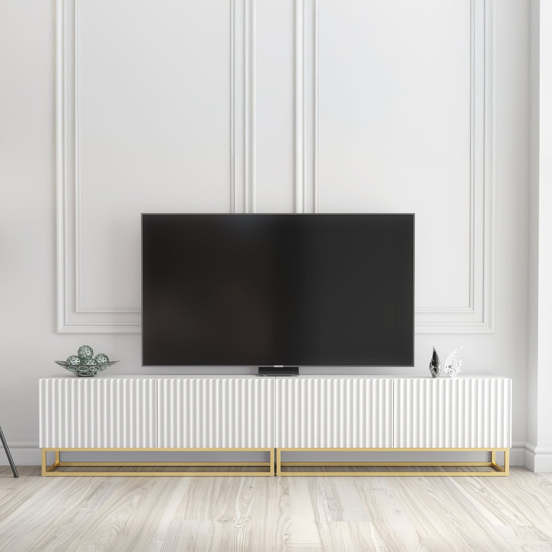 TV Stand – 200cm – Fluted Fronts – Gold Base – Modular Design – VESTA Collection