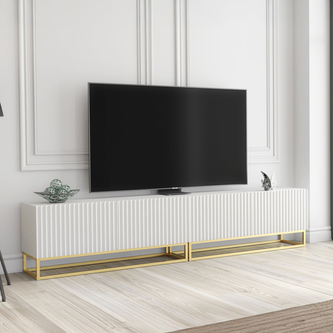 TV Stand – 200cm – Fluted Fronts – Gold Base – Modular Design – VESTA Collection