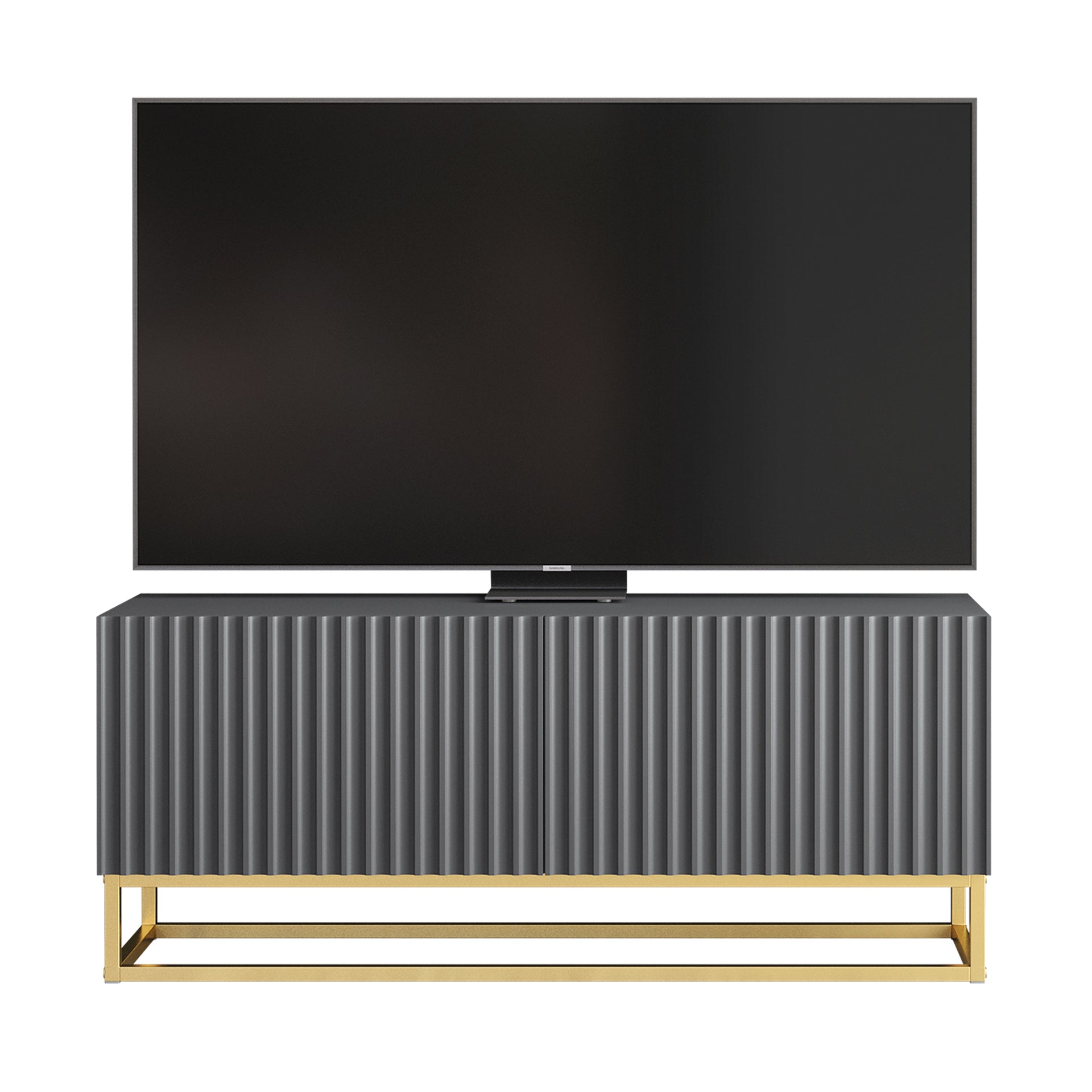 TV Stand – 100cm – Fluted Doors – Gold Base – Compact Media Cabinet – VESTA Collection
