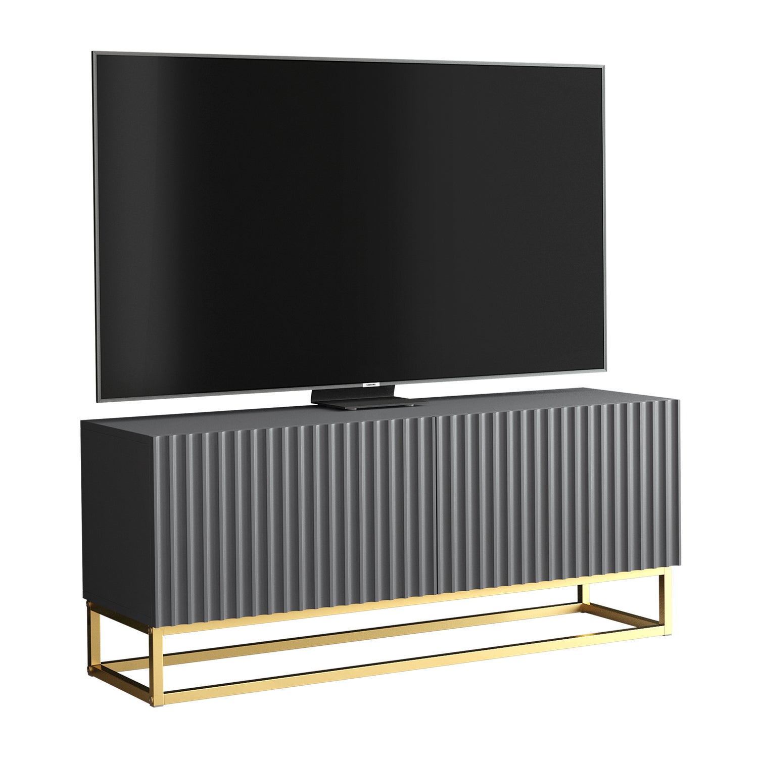 TV Stand – 100cm – Fluted Doors – Gold Base – Compact Media Cabinet – VESTA Collection