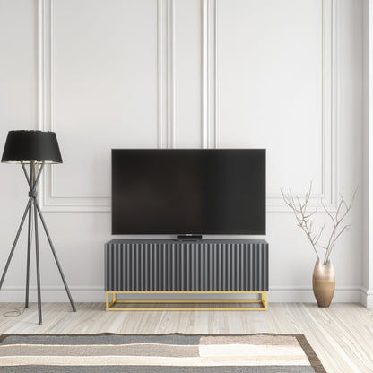 TV Stand – 100cm – Fluted Doors – Gold Base – Compact Media Cabinet – VESTA Collection