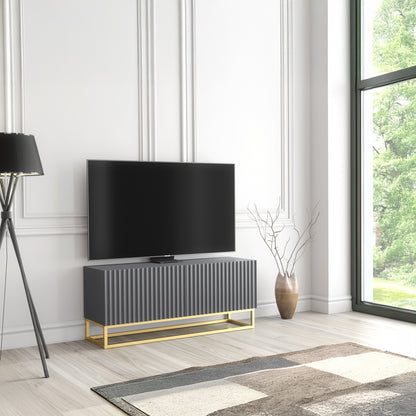 TV Stand – 100cm – Fluted Doors – Gold Base – Compact Media Cabinet – VESTA Collection