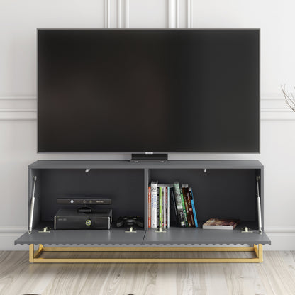 TV Stand – 100cm – Fluted Doors – Gold Base – Compact Media Cabinet – VESTA Collection