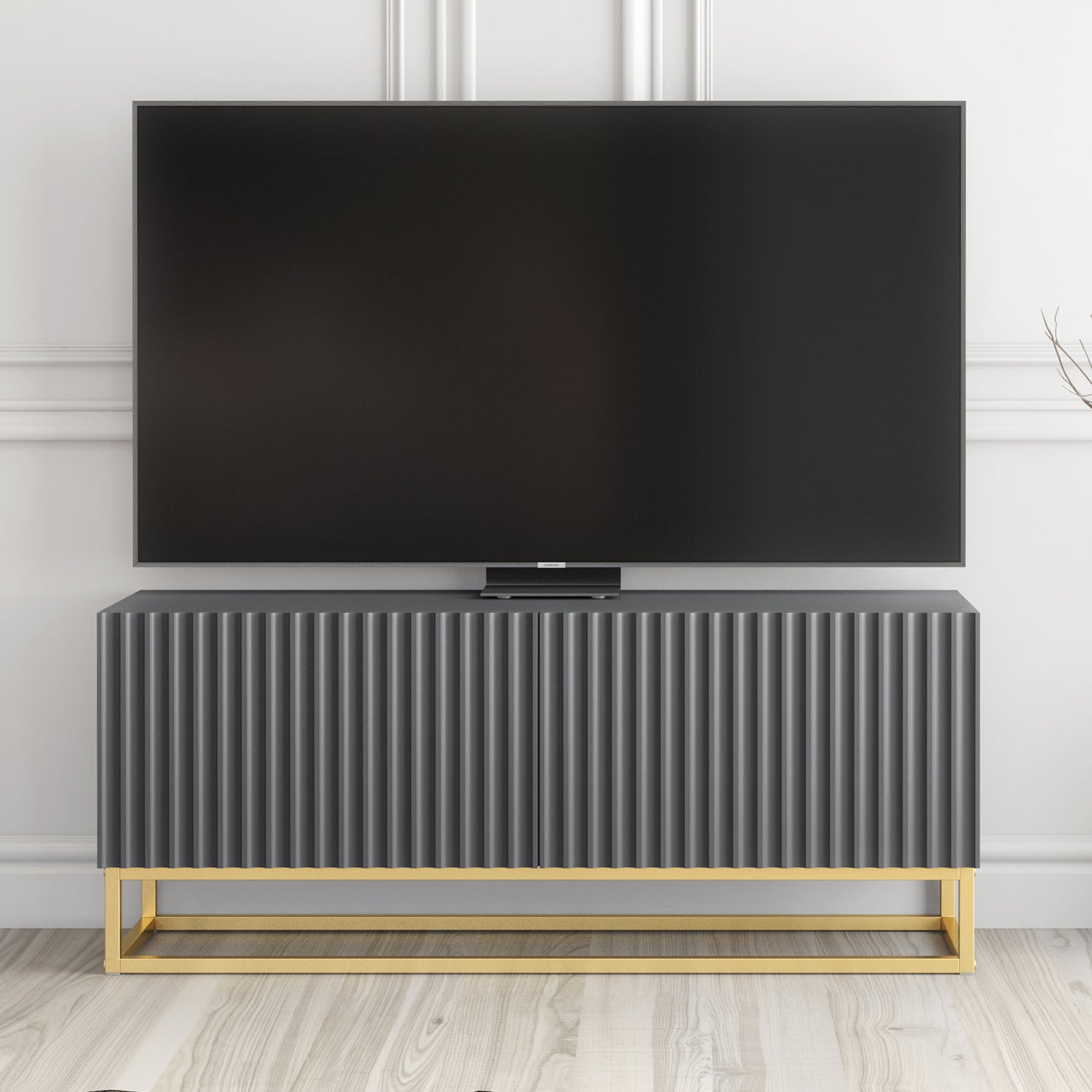 TV Stand – 100cm – Fluted Doors – Gold Base – Compact Media Cabinet – VESTA Collection