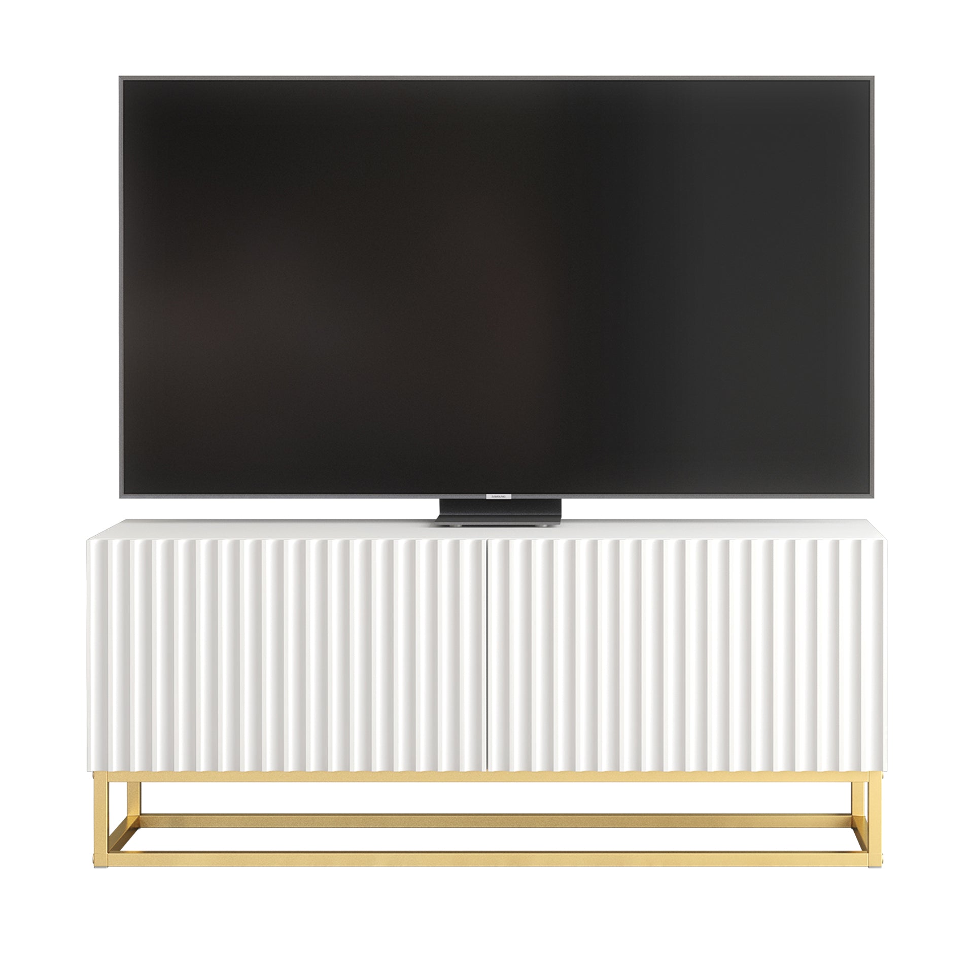 TV Stand – 100cm – Fluted Doors – Gold Base – Compact Media Cabinet – VESTA Collection