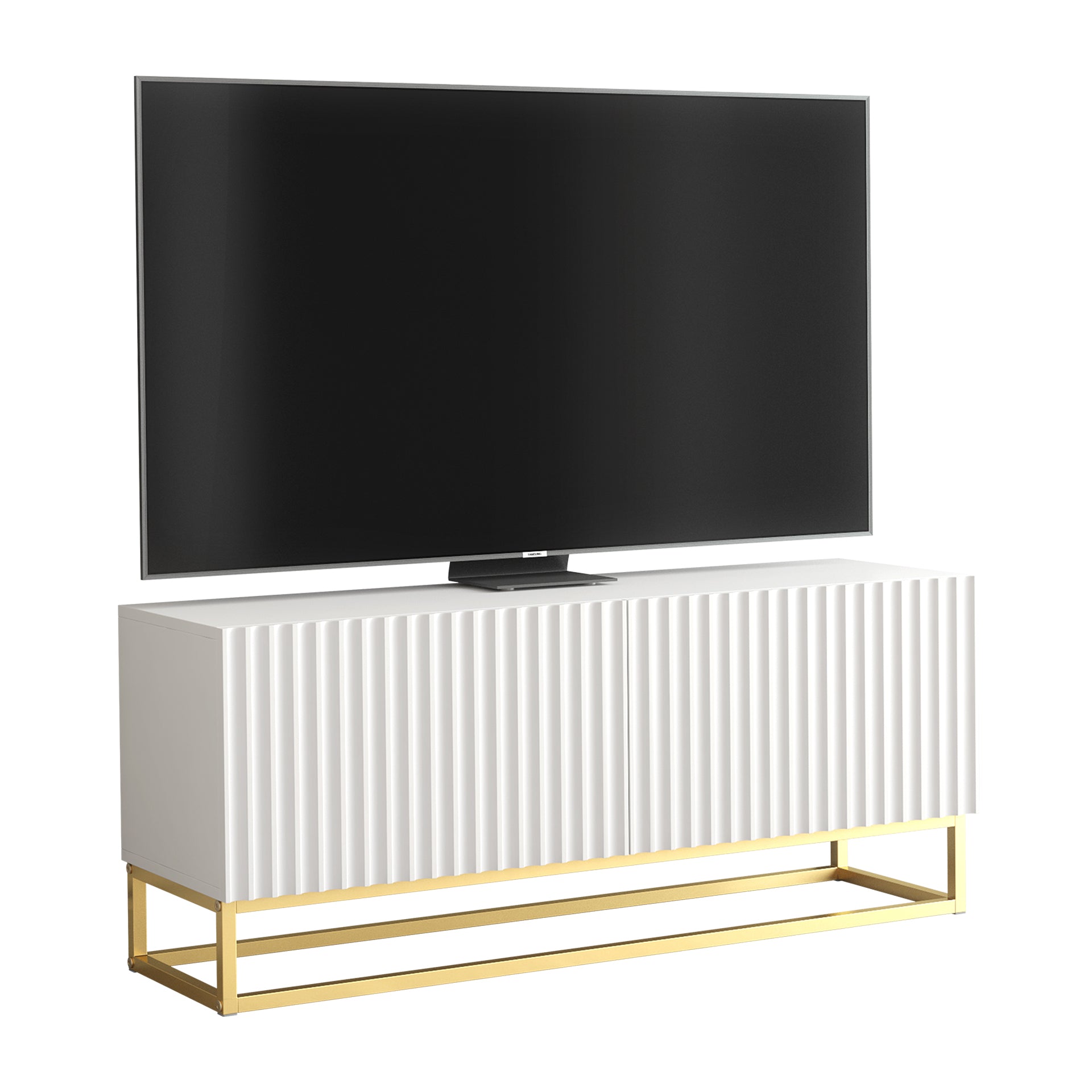 TV Stand – 100cm – Fluted Doors – Gold Base – Compact Media Cabinet – VESTA Collection