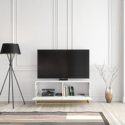 TV Stand – 100cm – Fluted Doors – Gold Base – Compact Media Cabinet – VESTA Collection
