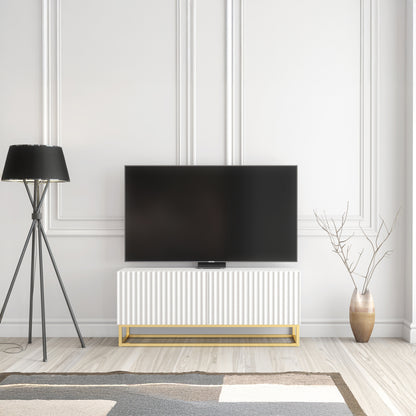 TV Stand – 100cm – Fluted Doors – Gold Base – Compact Media Cabinet – VESTA Collection