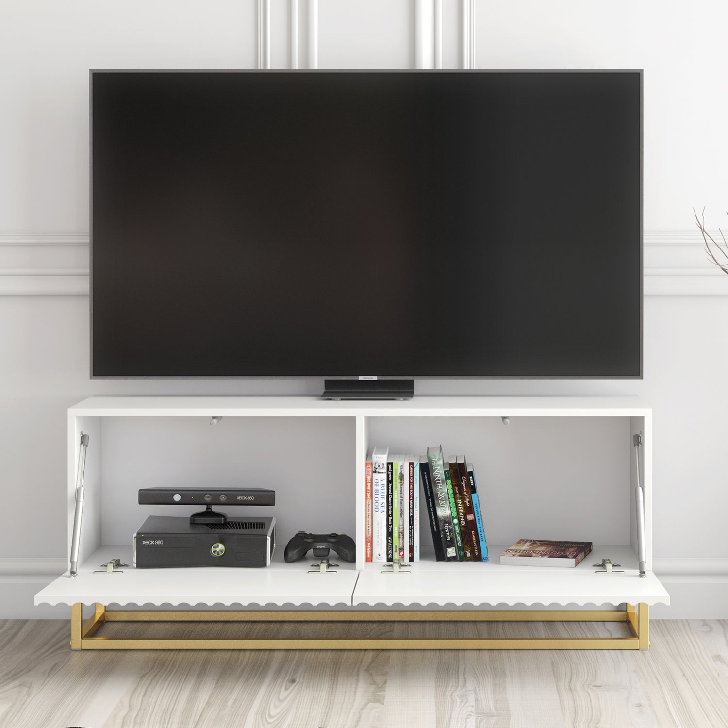 TV Stand – 100cm – Fluted Doors – Gold Base – Compact Media Cabinet – VESTA Collection