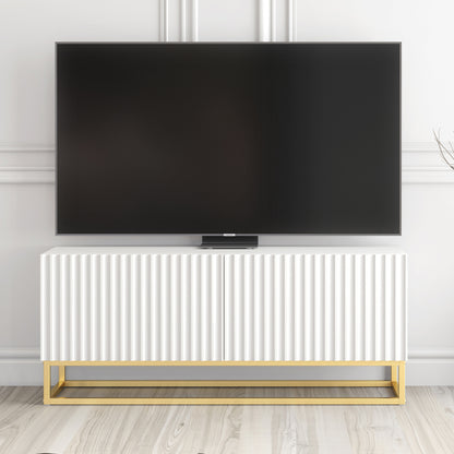 TV Stand – 100cm – Fluted Doors – Gold Base – Compact Media Cabinet – VESTA Collection