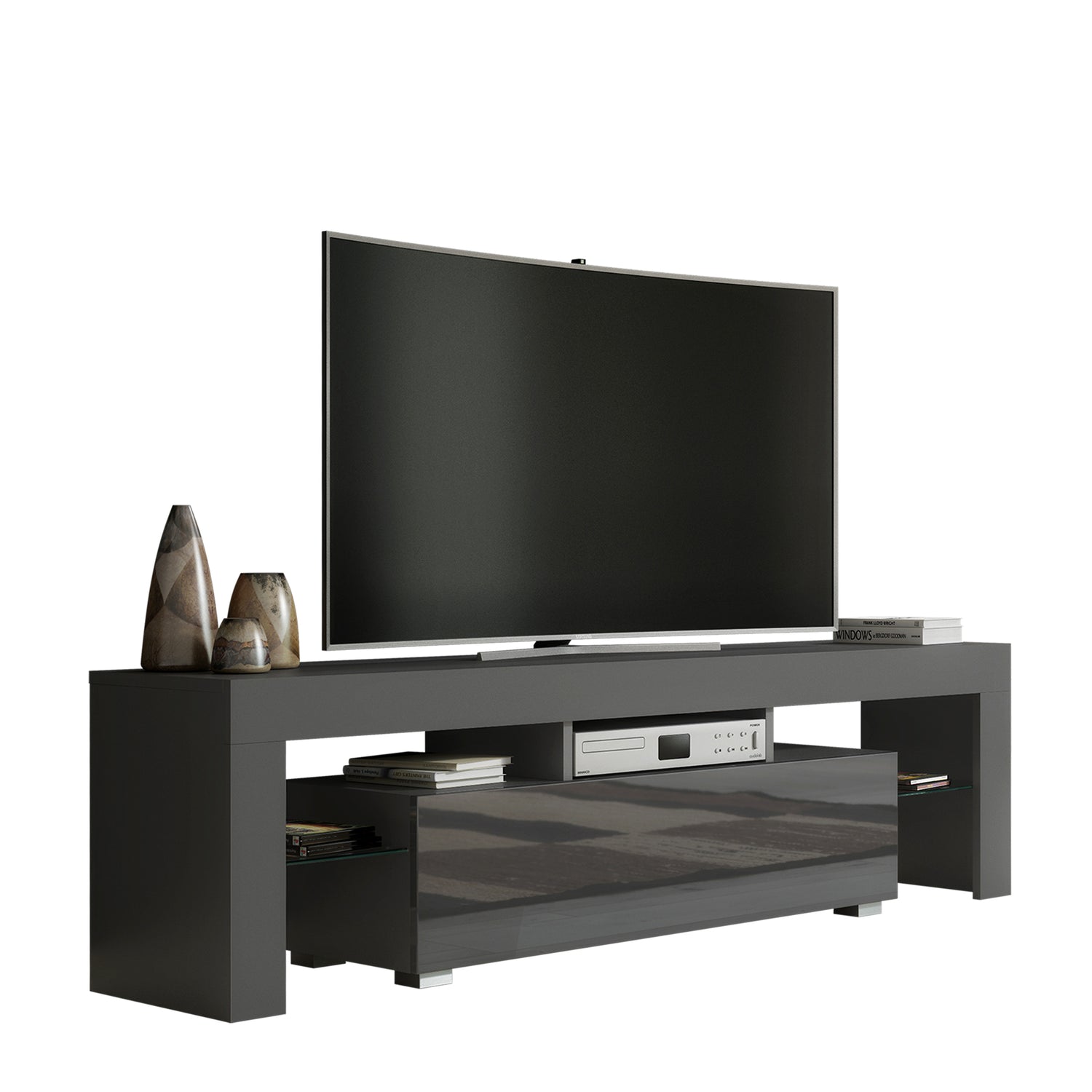 TV Stand – 160cm – High Gloss Doors – LED or Non-LED – Modern Media Unit – LUNARO