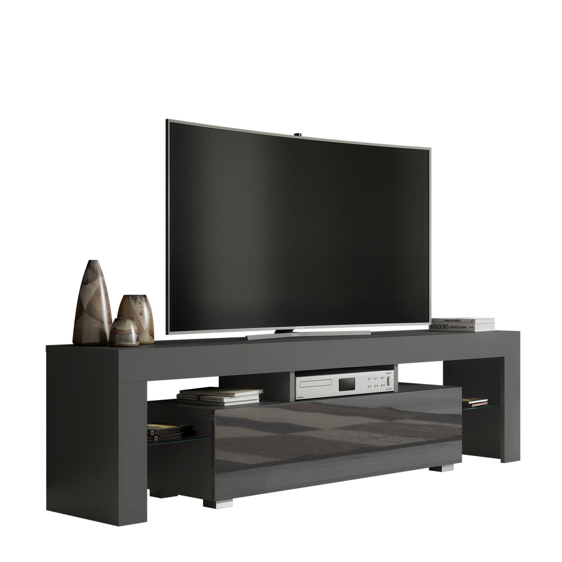 TV Stand – 160cm – High Gloss Doors – LED or Non-LED – Modern Media Unit – LUNARO