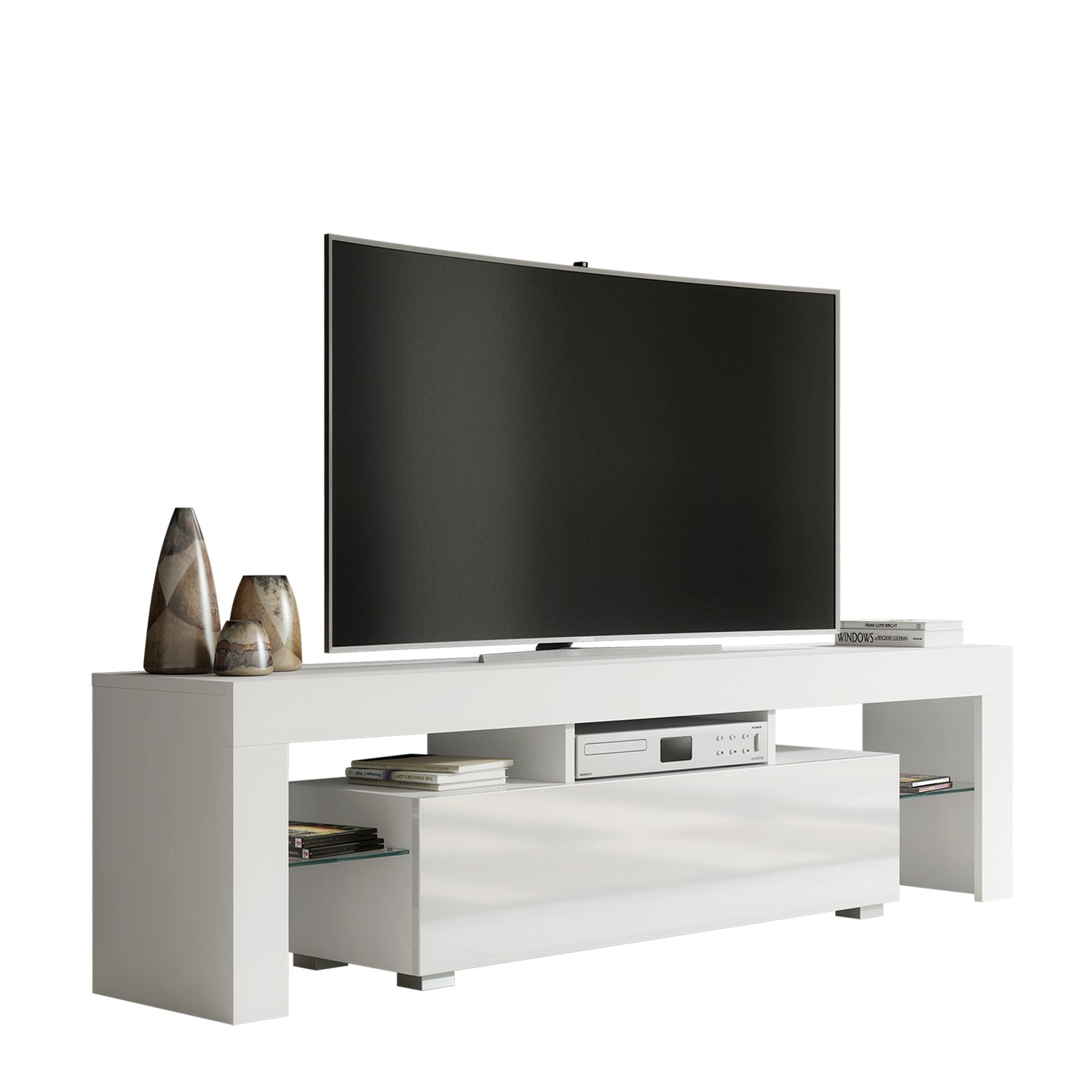 TV Stand – 160cm – High Gloss Doors – LED or Non-LED – Modern Media Unit – LUNARO