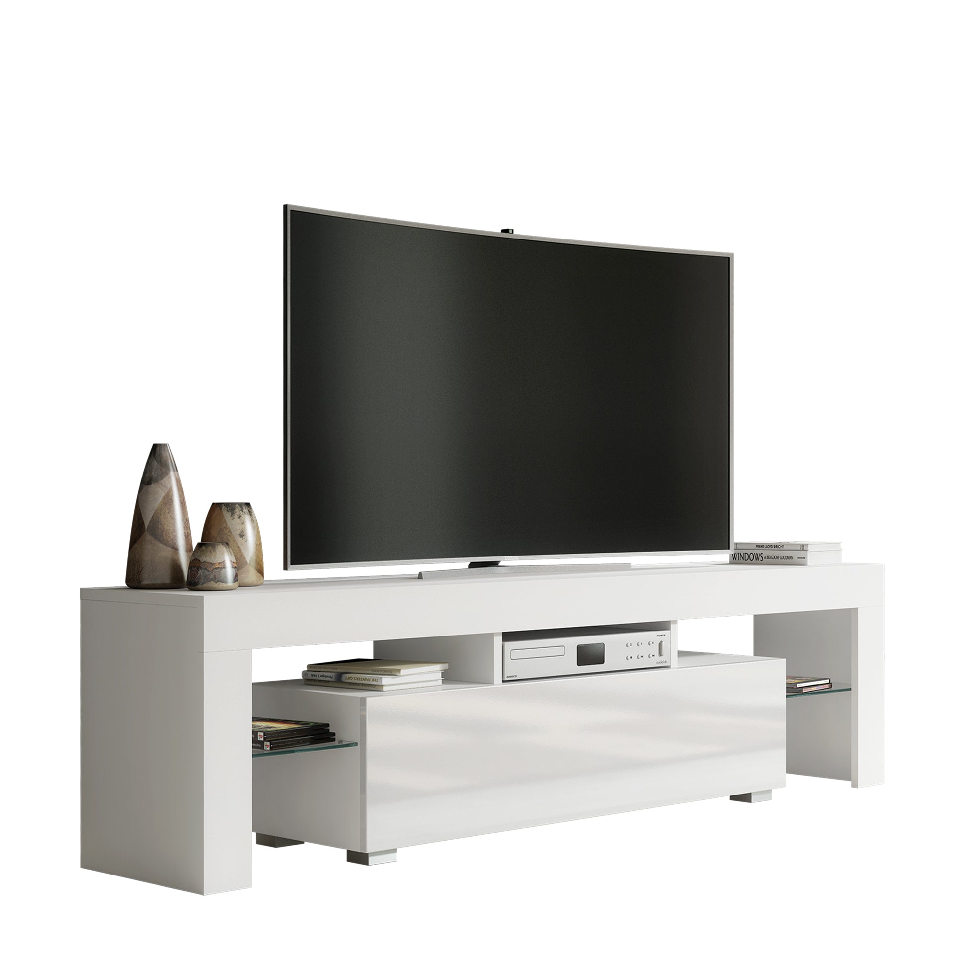 TV Stand – 160cm – High Gloss Doors – LED or Non-LED – Modern Media Unit – LUNARO