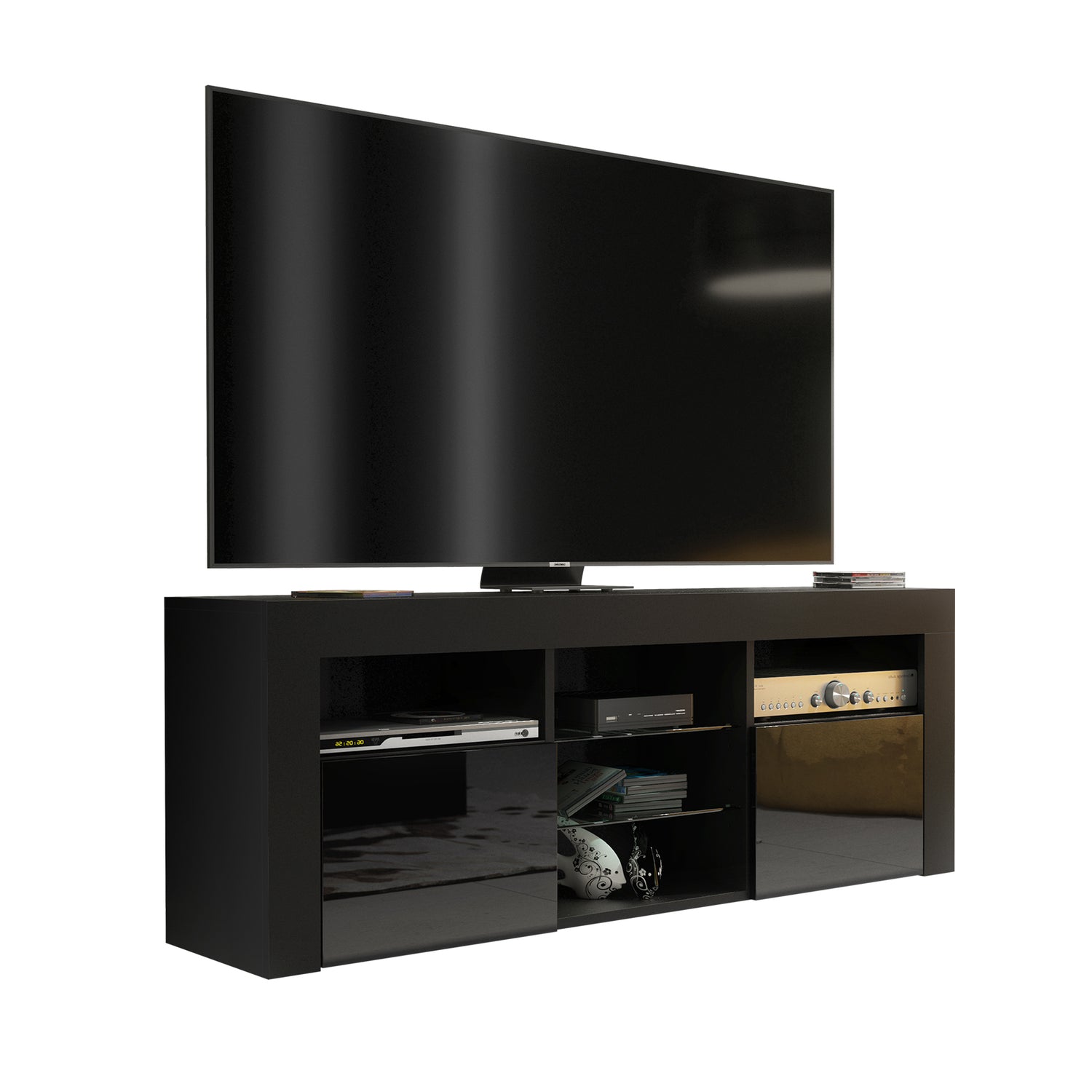 TV Stand – 145cm – Gloss Front – LED Optional – Modern Media Cabinet – LUNARO