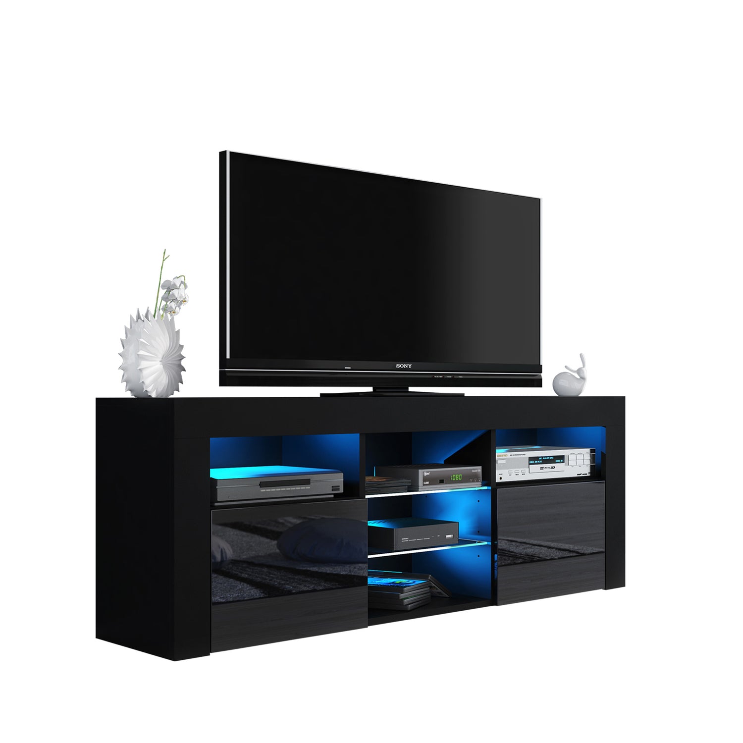 TV Stand – 145cm – Gloss Front – LED Optional – Modern Media Cabinet – LUNARO