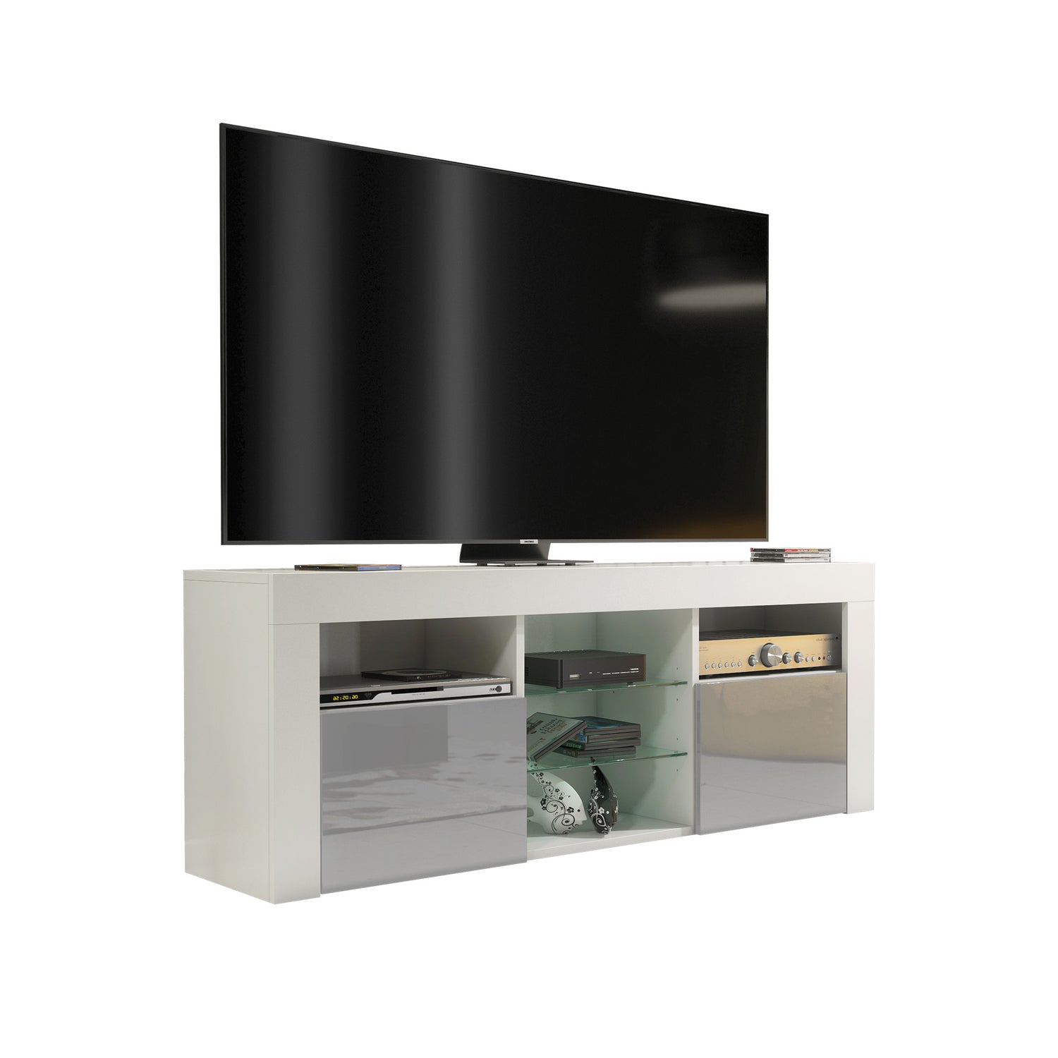 TV Stand – 145cm – Gloss Front – LED Optional – Modern Media Cabinet – LUNARO
