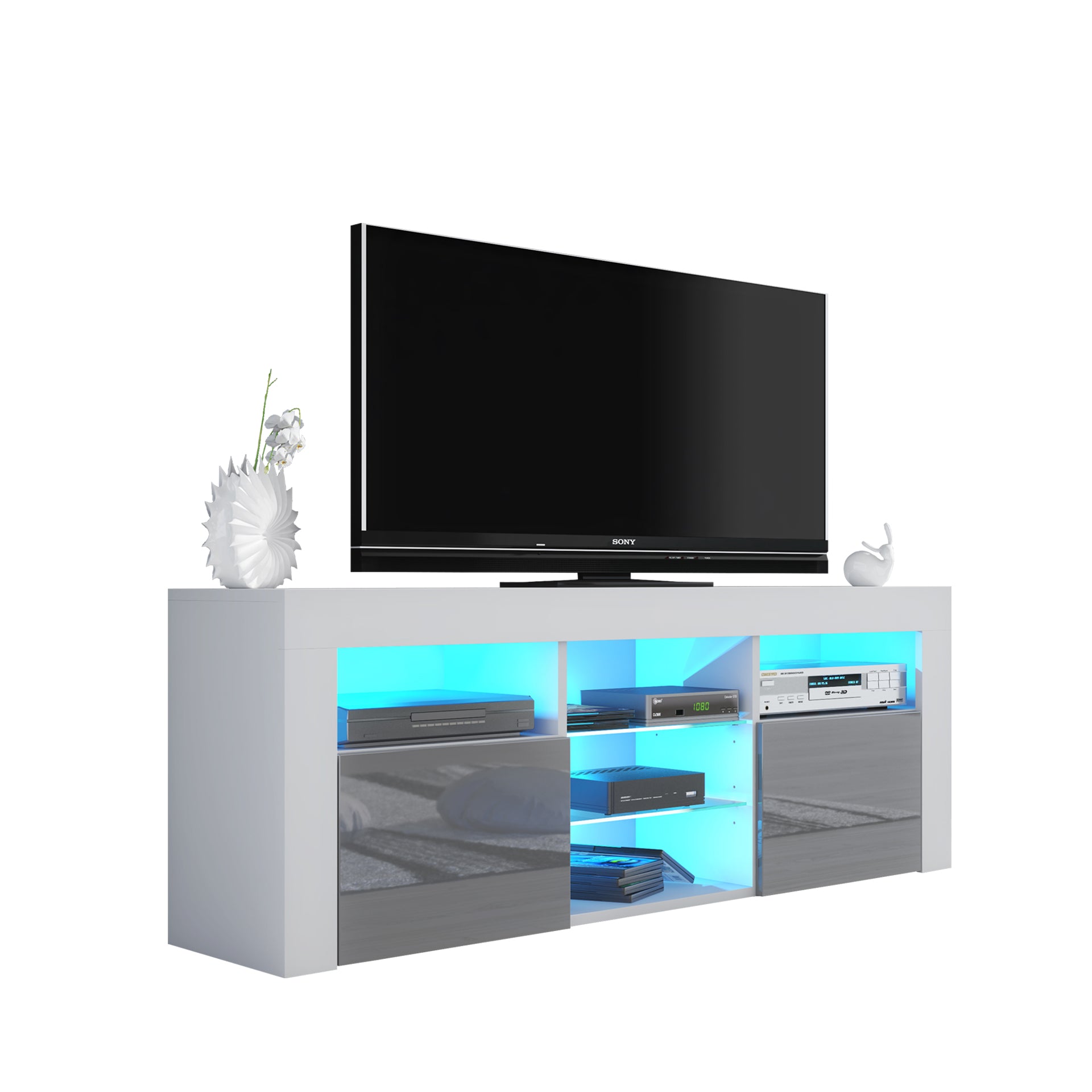 TV Stand – 145cm – Gloss Front – LED Optional – Modern Media Cabinet – LUNARO