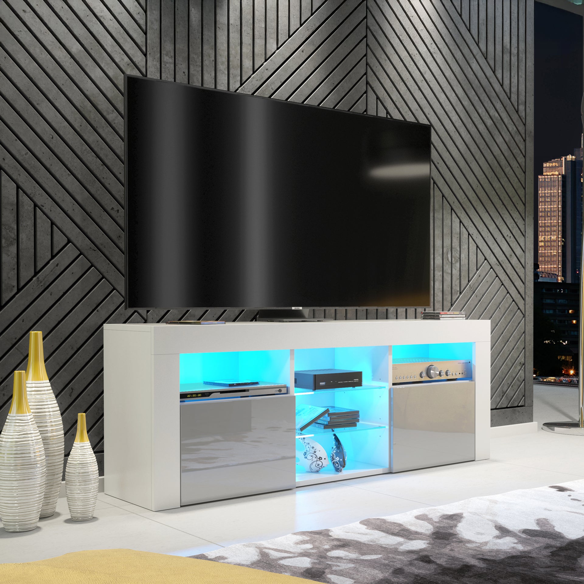 TV Stand – 145cm – Gloss Front – LED Optional – Modern Media Cabinet – LUNARO