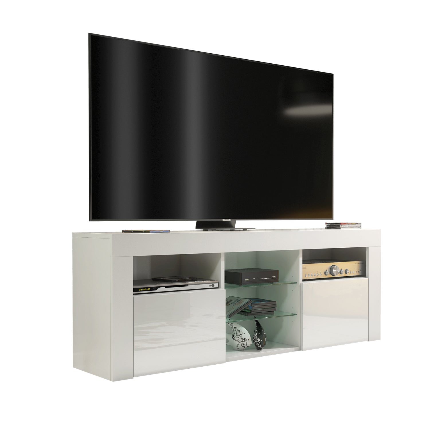TV Stand – 145cm – Gloss Front – LED Optional – Modern Media Cabinet – LUNARO