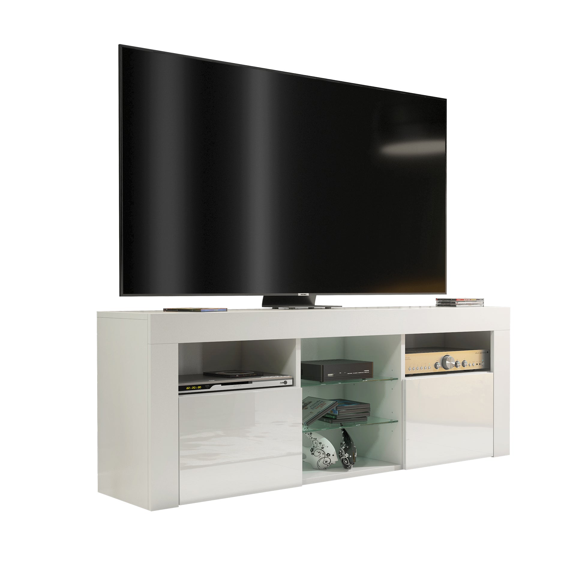TV Stand – 145cm – Gloss Front – LED Optional – Modern Media Cabinet – LUNARO