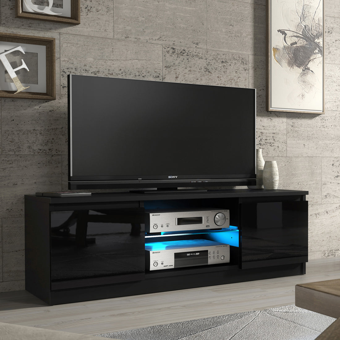 TV Stand – 120cm – High Gloss Front – LED or Non-LED – Compact Modern Unit – VELERA