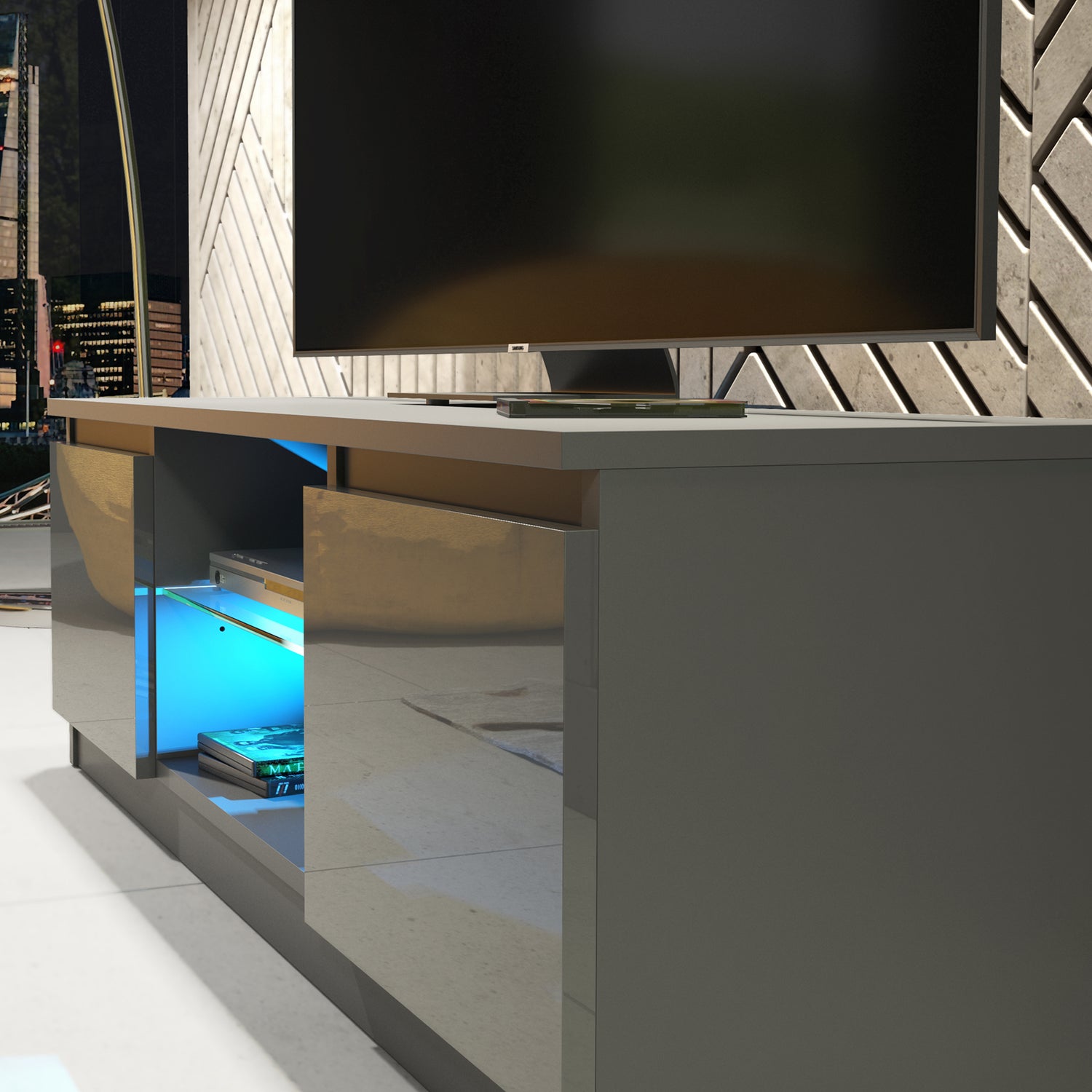 TV Stand – 120cm – High Gloss Front – LED or Non-LED – Compact Modern Unit – VELERA