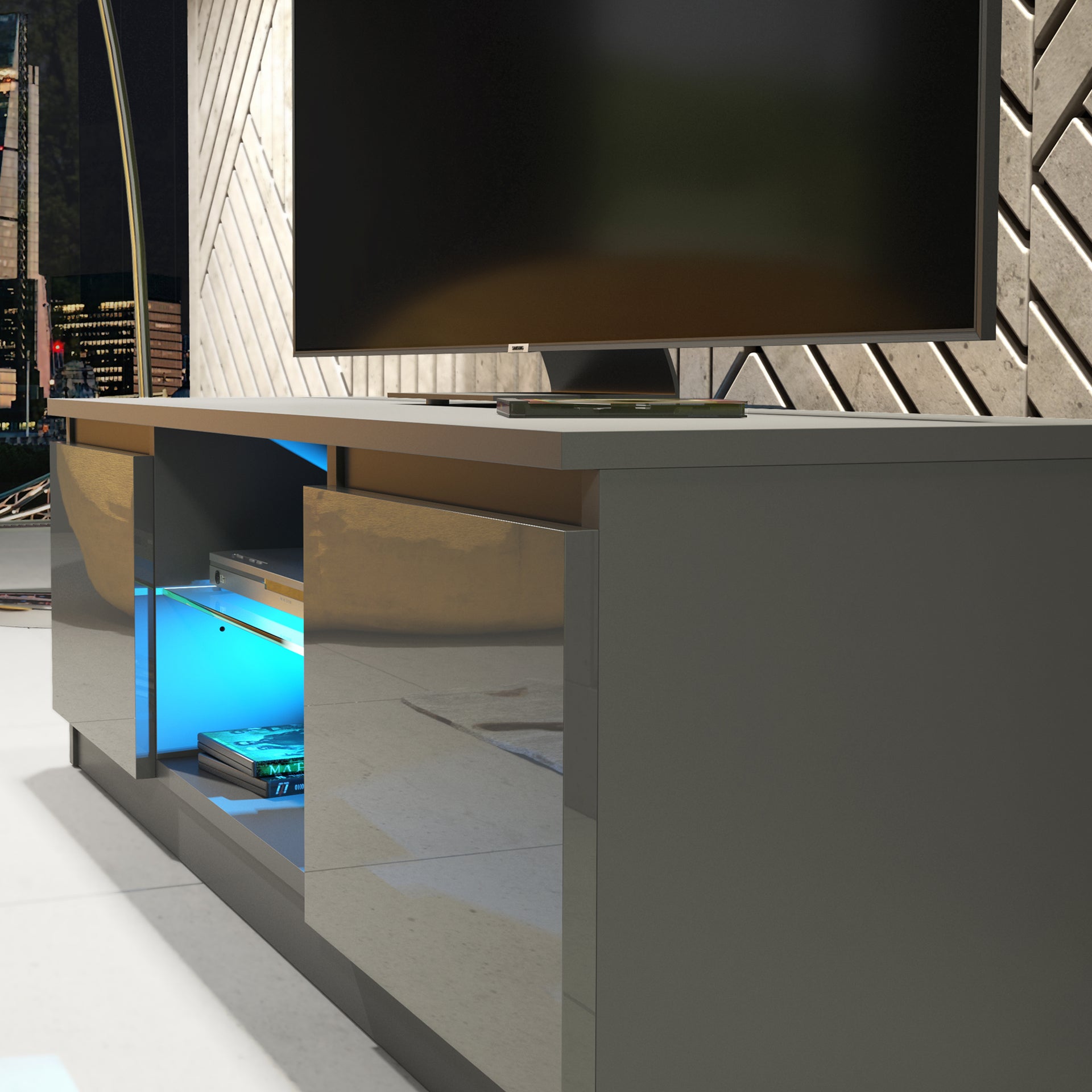 TV Stand – 120cm – High Gloss Front – LED or Non-LED – Compact Modern Unit – VELERA