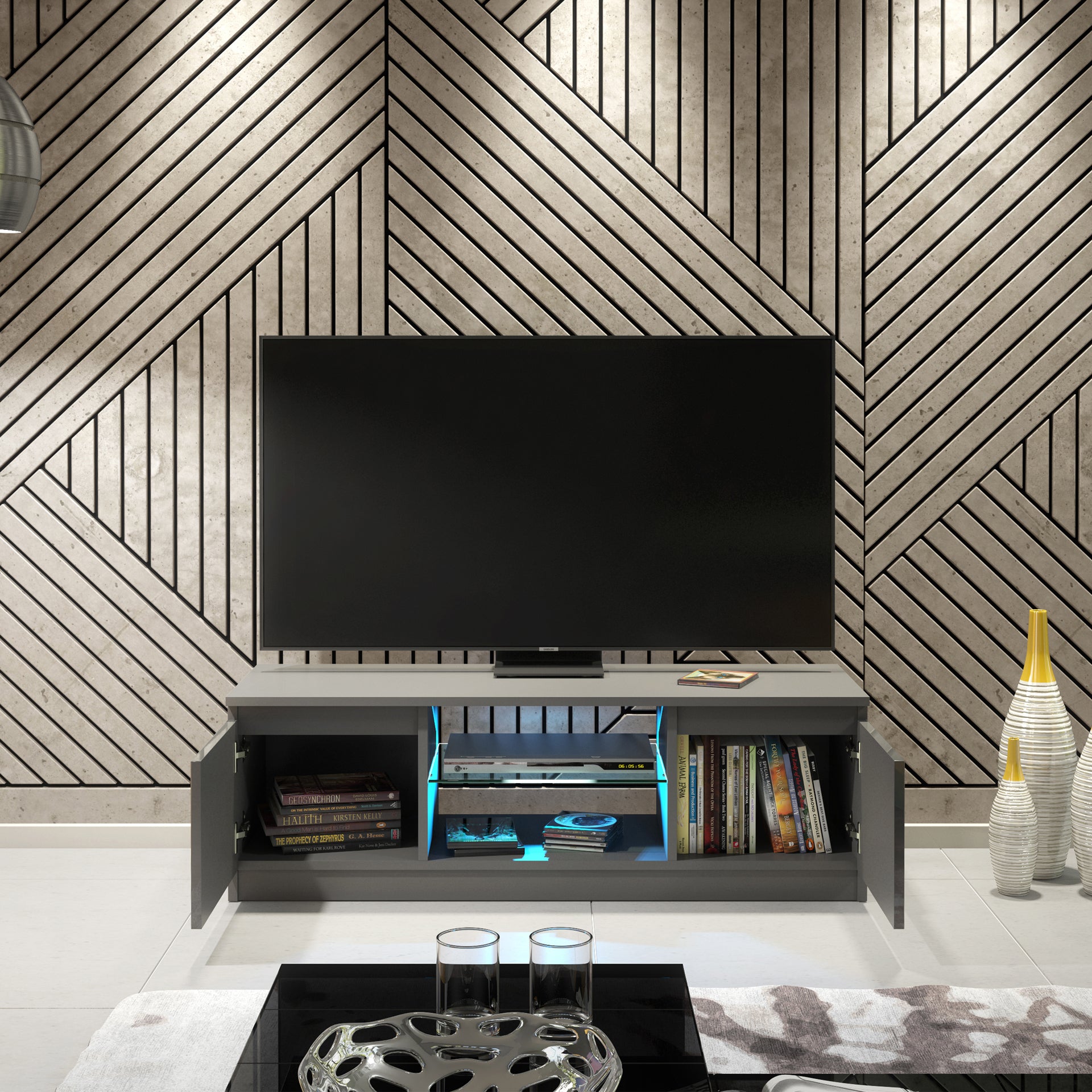 TV Stand – 120cm – High Gloss Front – LED or Non-LED – Compact Modern Unit – VELERA