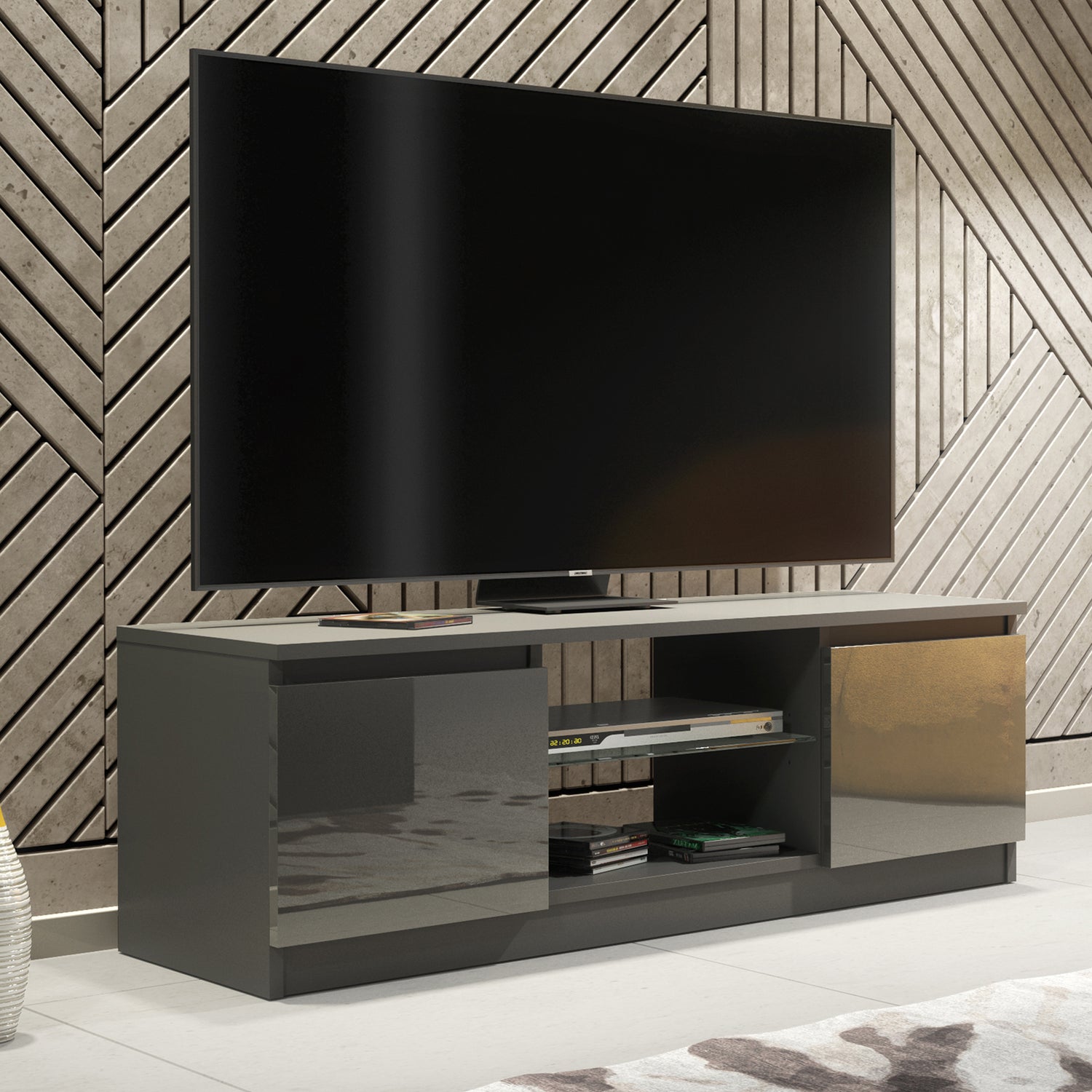 TV Stand – 120cm – High Gloss Front – LED or Non-LED – Compact Modern Unit – VELERA