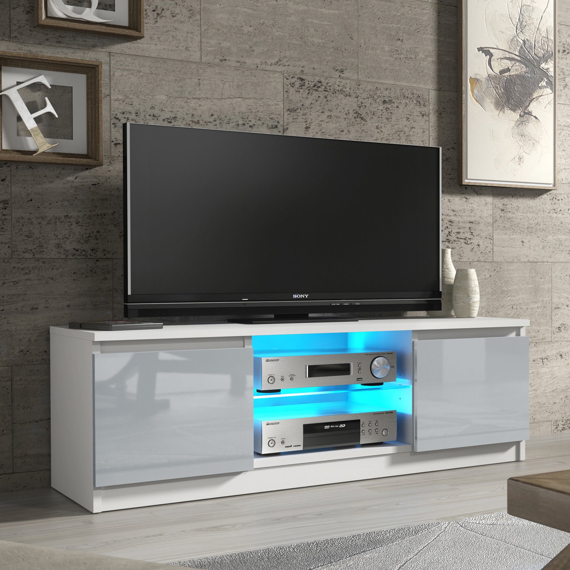 TV Stand – 120cm – High Gloss Front – LED or Non-LED – Compact Modern Unit – VELERA