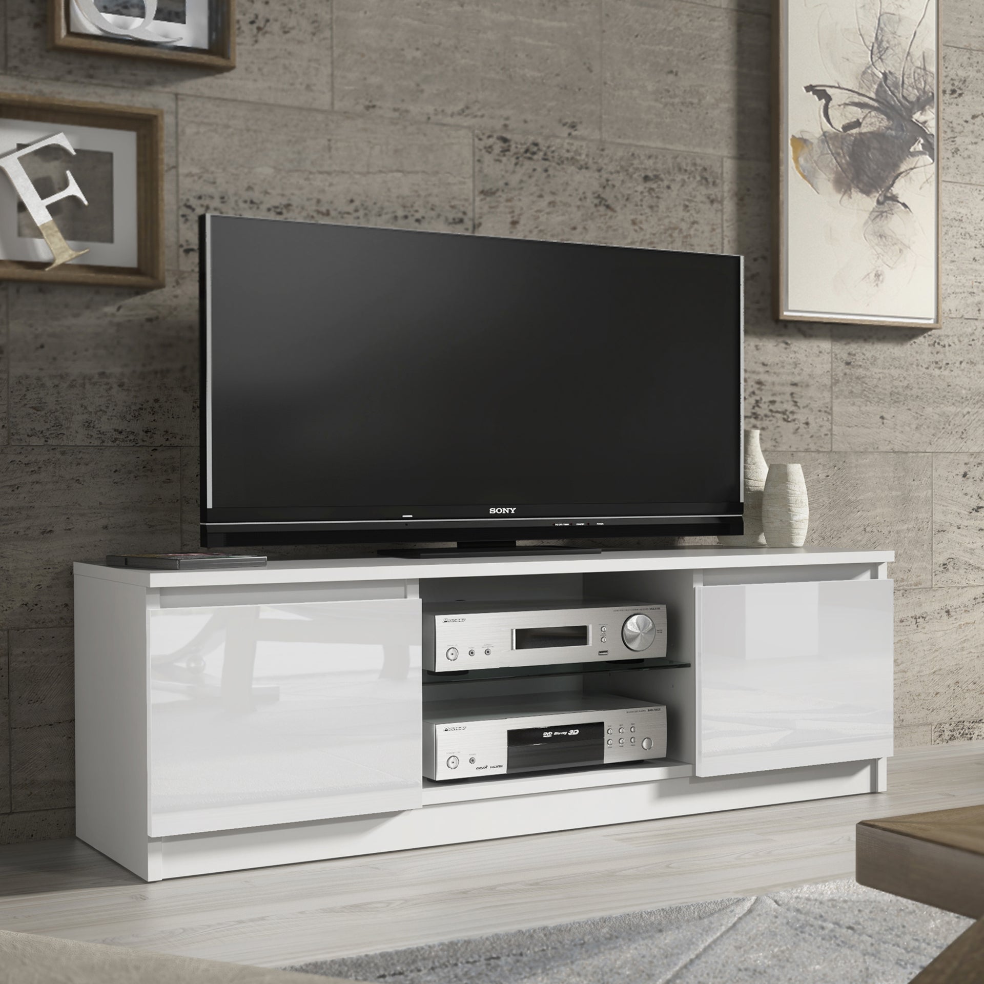 TV Stand – 120cm – High Gloss Front – LED or Non-LED – Compact Modern Unit – VELERA
