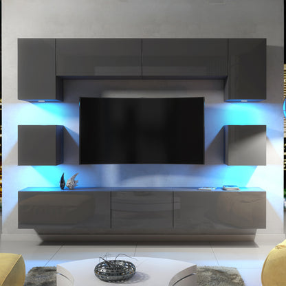 Wall Unit – High Gloss Doors – Free LED Lighting – Floating TV Cabinet Set – NOVA