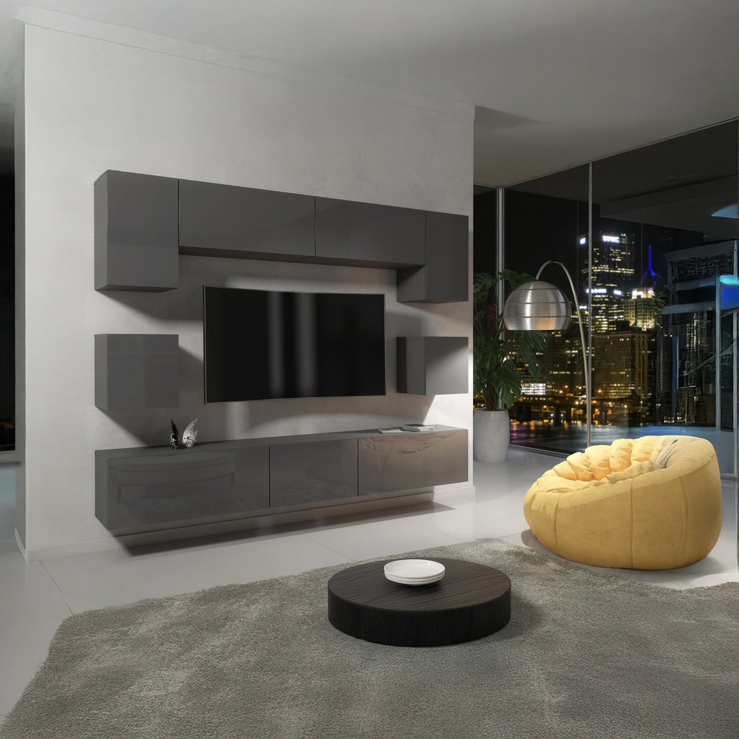 Wall Unit – High Gloss Doors – Free LED Lighting – Floating TV Cabinet Set – NOVA