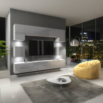 Wall Unit – High Gloss Doors – Free LED Lighting – Floating TV Cabinet Set – NOVA