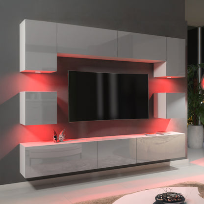 Wall Unit – High Gloss Doors – Free LED Lighting – Floating TV Cabinet Set – NOVA