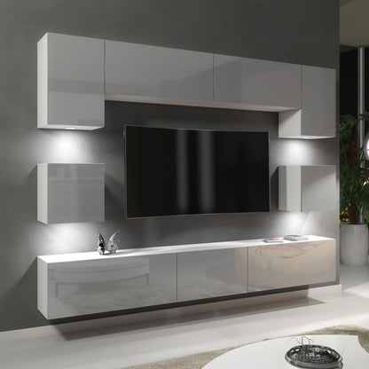 Wall Unit – High Gloss Doors – Free LED Lighting – Floating TV Cabinet Set – NOVA