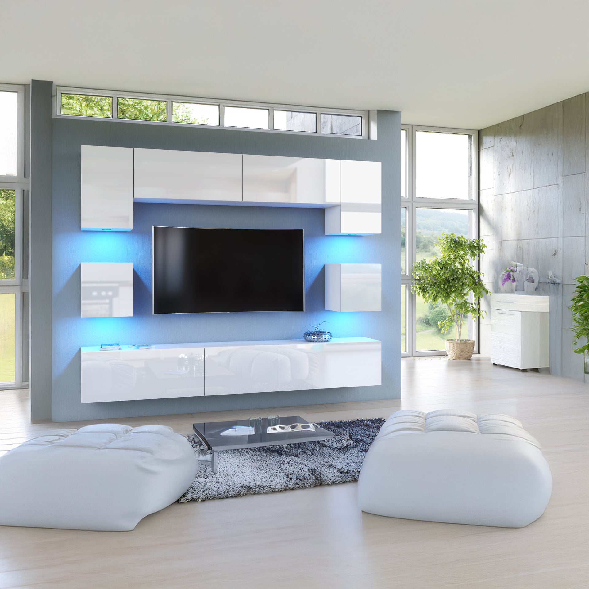 Wall Unit – High Gloss Doors – Free LED Lighting – Floating TV Cabinet Set – NOVA